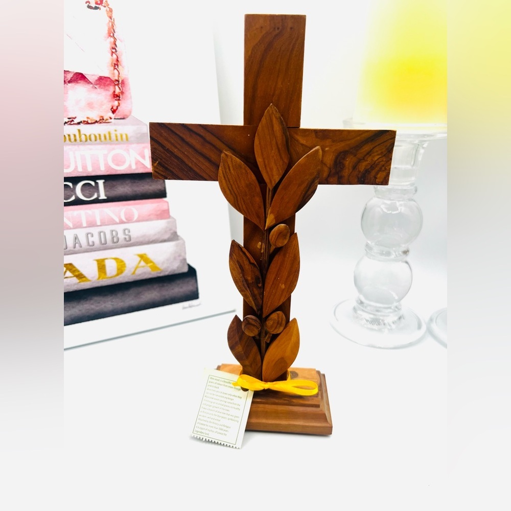 Greek Olive Tree Cross with Leaf Design
